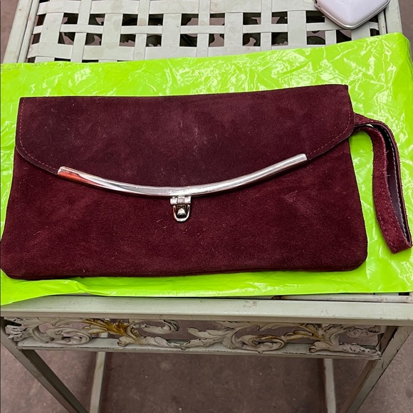 Elegant Burgundy Suede Wristlet Clutch - Picture 1 of 16
